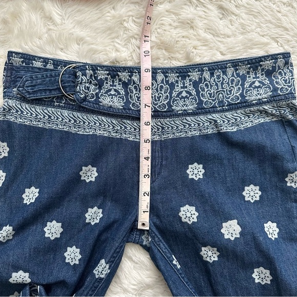 Free People We The Free Pants Journey Flare Jeans Belted Printed Retro Blue 27 - Picture 11 of 12